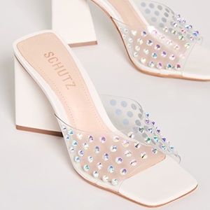 SCHUTZ Lizah Crystal-Embellished Triangular-Heel Sandals